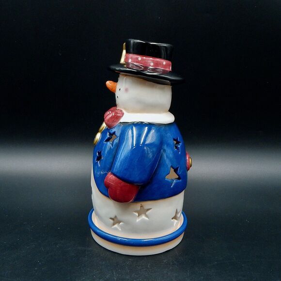 Home Interiors Ceramic Snowman Tealight Candle Holder Under Plate Luminary 9 In - Picture 2 of 10